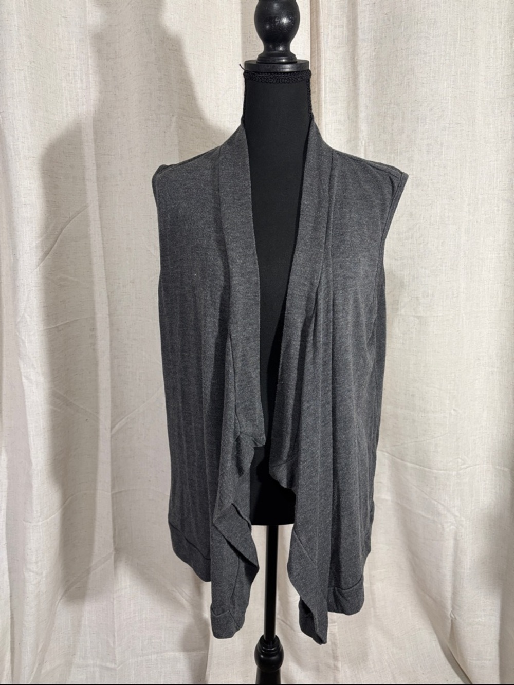 Sleeveless Draped Open Front Cardigan in Gray by Cardigans